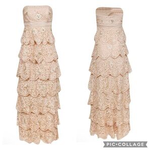 Y2K SUE WONG Wedding Fairycore Embroidered Beaded Flower Lace Tier Dress 6